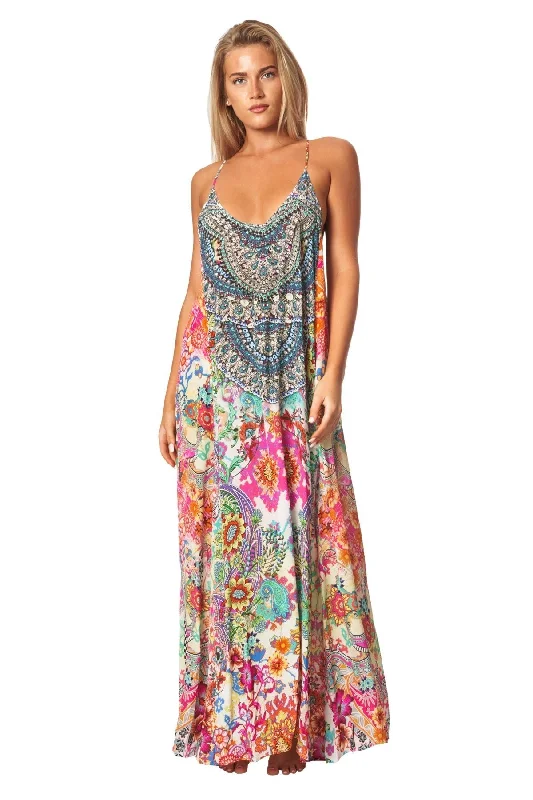 Eden Garden Bohemian T-back Maxi Dress with Front Pockets