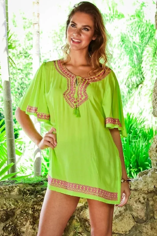 Embroidered Short Sleeve Beach Tunic: Women's Summer Fashion Clothing