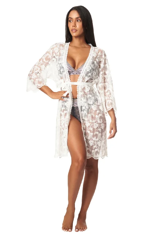 La Moda White Boho Lace Kimono Cover Up