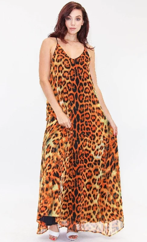 La Moda Women's Animal Print Maxi Summer Lounge Dress For Beachwear | Racer Back Dresses