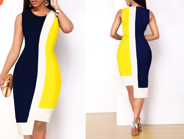 Contrast Asymmetric Hem Yellow Sleeveless Dress