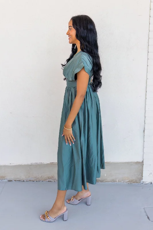 OLIVIA GREEN SATIN DRESS