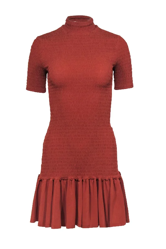 A.L.C. - Burnt Orange ""Aston"" Smocked Mini Dress Sz S