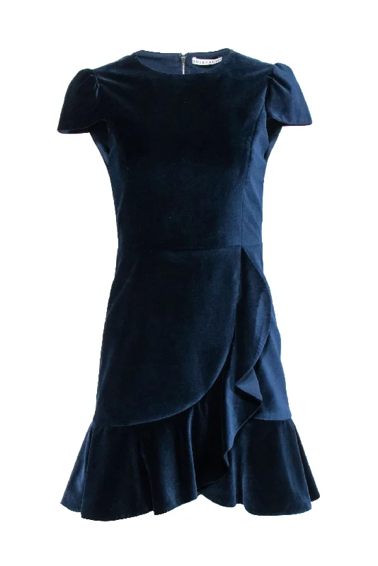 Alice & Olivia - Navy Velvet Ruffled Mini Dress Sz 2