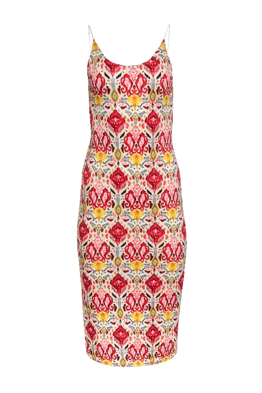 Alice & Olivia - Ivory w/ Multicolor Vintage Print Midi Dress Sz 4