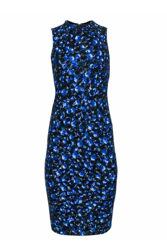 Alice & Olivia - Blue & Black Beaded ""Ivana"" Midi Sheath Dress Sz 6