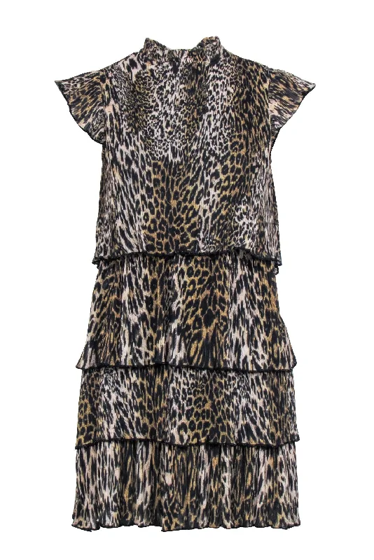 All Saints - Tan & Black Leopard Print Sleeveless ""Antheia Kiku"" Mini Dress Sz 4