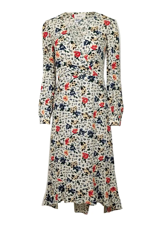 Ba&sh - Ecru w/ Red & Blue Floral Print Midi Dress Sz 4