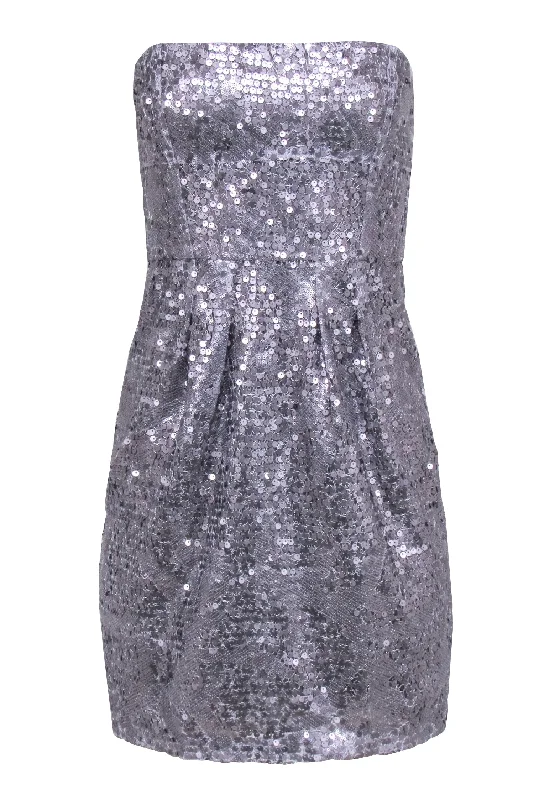 BCBG Max Azria - Pewter Sequined Strapless Mini Dress Sz 2