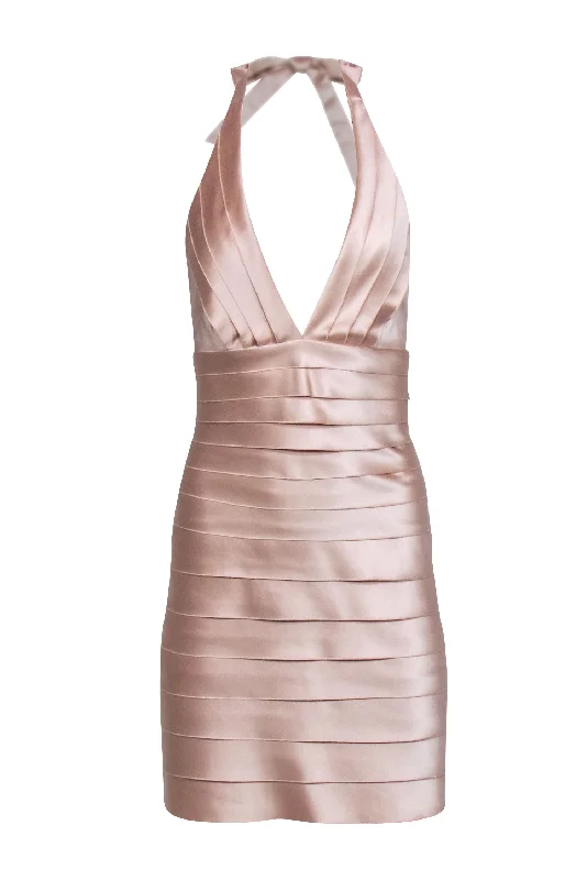 BCBG Max Azria - Beige Champagne Tiered Halter Mini Dress Sz 2