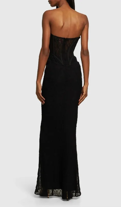 STRAPLESS BLACK LACE MAXI DRESS