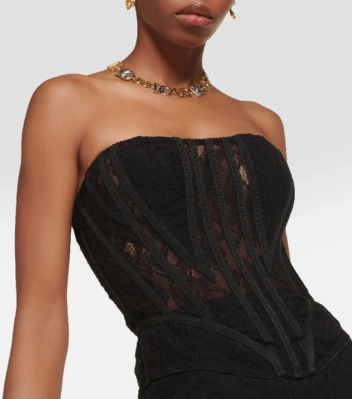 STRAPLESS BLACK LACE MAXI DRESS