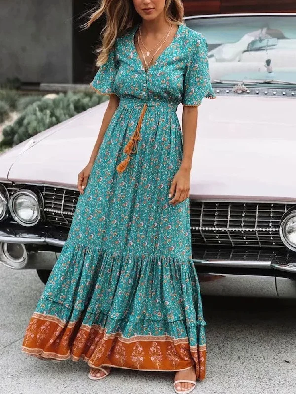 BerriesJam - Bohemian Large Flare Hem Maxi Dress