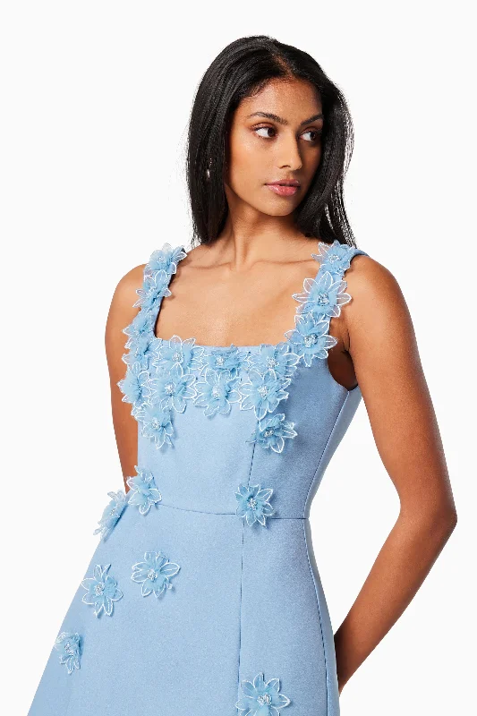 Bruges 3D Floral Mini Dress In Blue