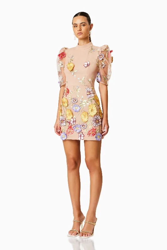 Budding Puff Sleeve Mini Dress In Multi