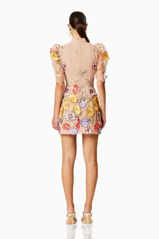 Budding Puff Sleeve Mini Dress In Multi