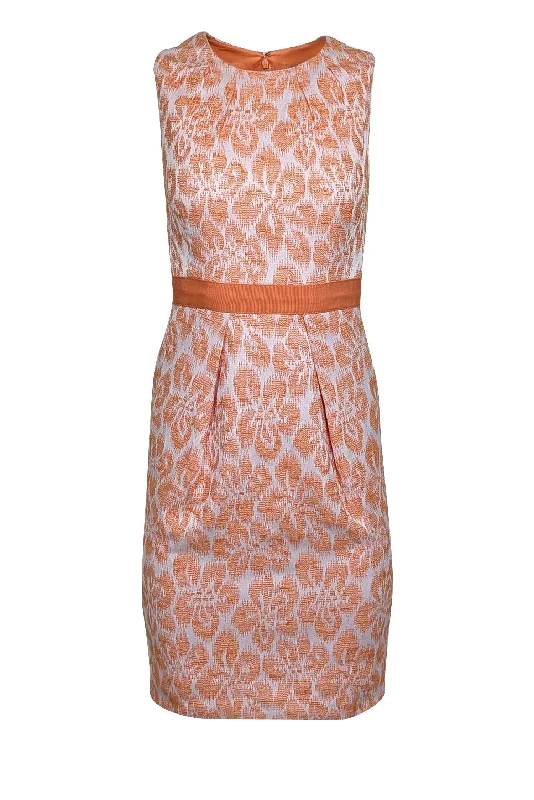 Carmen Marc Valvo - Orange Floral Sleeveless Midi Cocktail Dress Sz 2