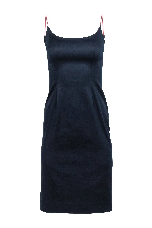 Carolina Herrera - Navy w/ Red Spaghetti Strap Midi Dress Sz 2