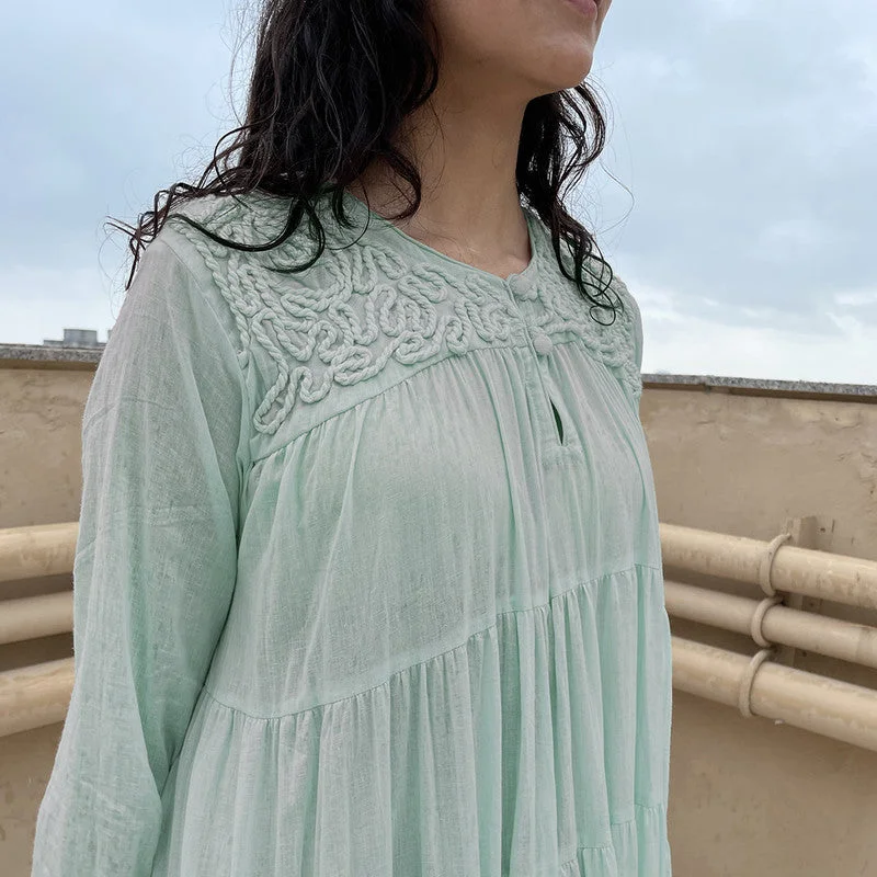 Cotton Tiered Maxi Dress | Embroidered | Sage Green