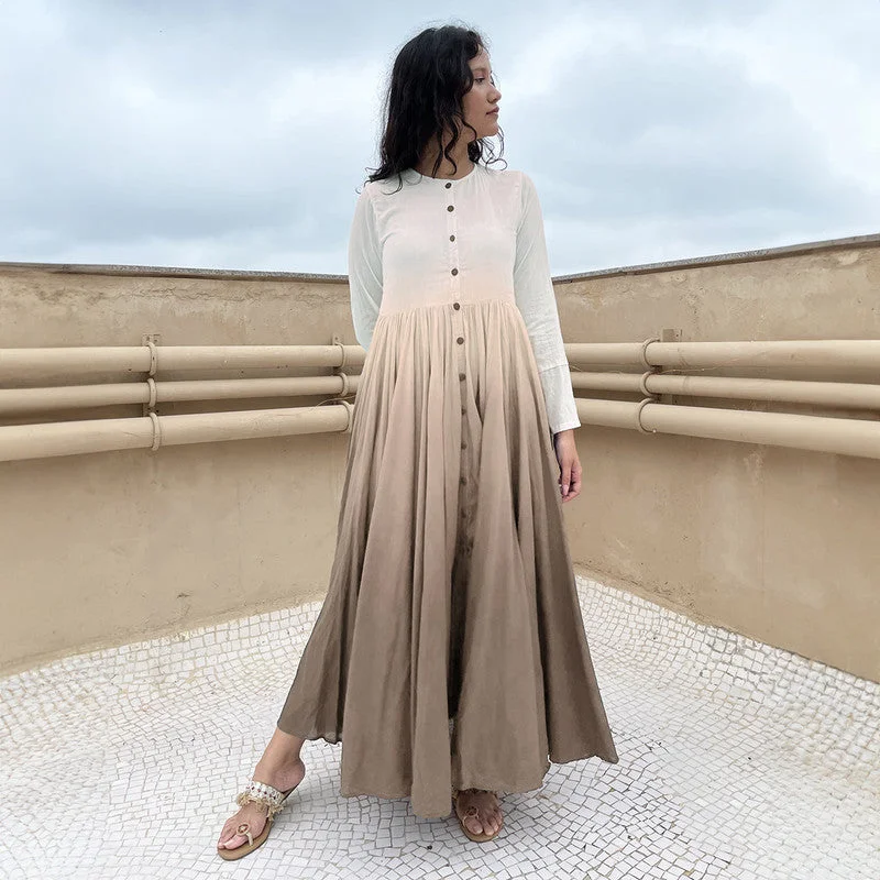 Pure Cotton Maxi Dress | Ombre-Dyed | Beige