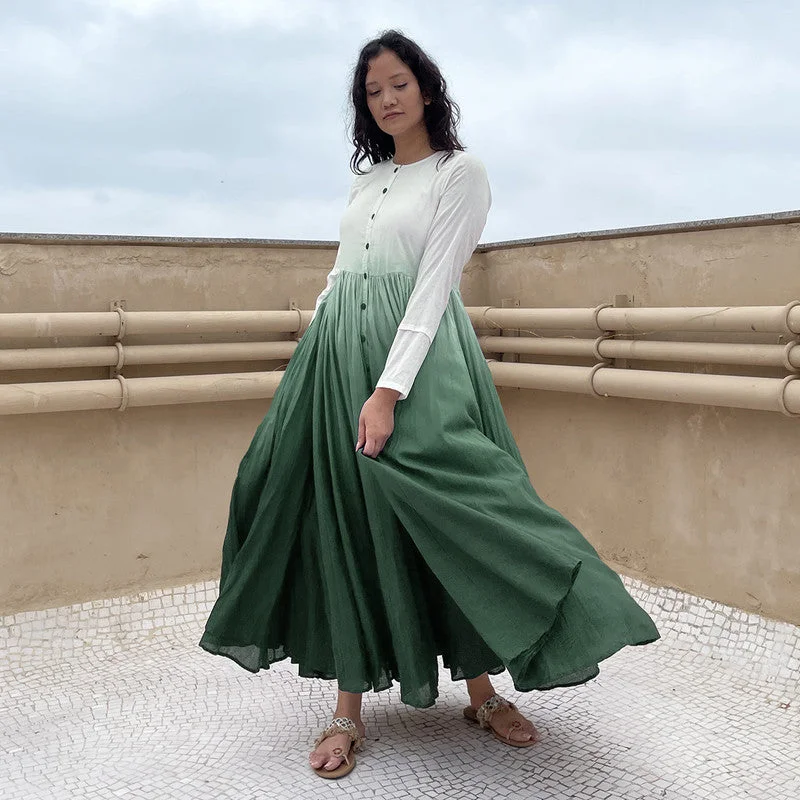 Pure Cotton Maxi Dress | Ombre-Dyed | Emerald Green