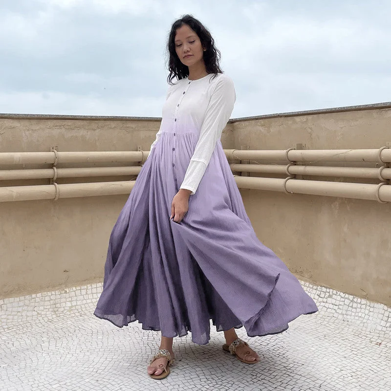 Pure Cotton Maxi Dress | Ombre-Dyed | Lilac