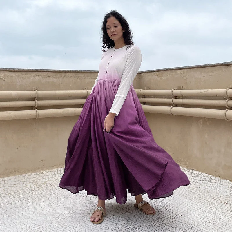 Pure Cotton Maxi Dress | Ombre-Dyed | Plum