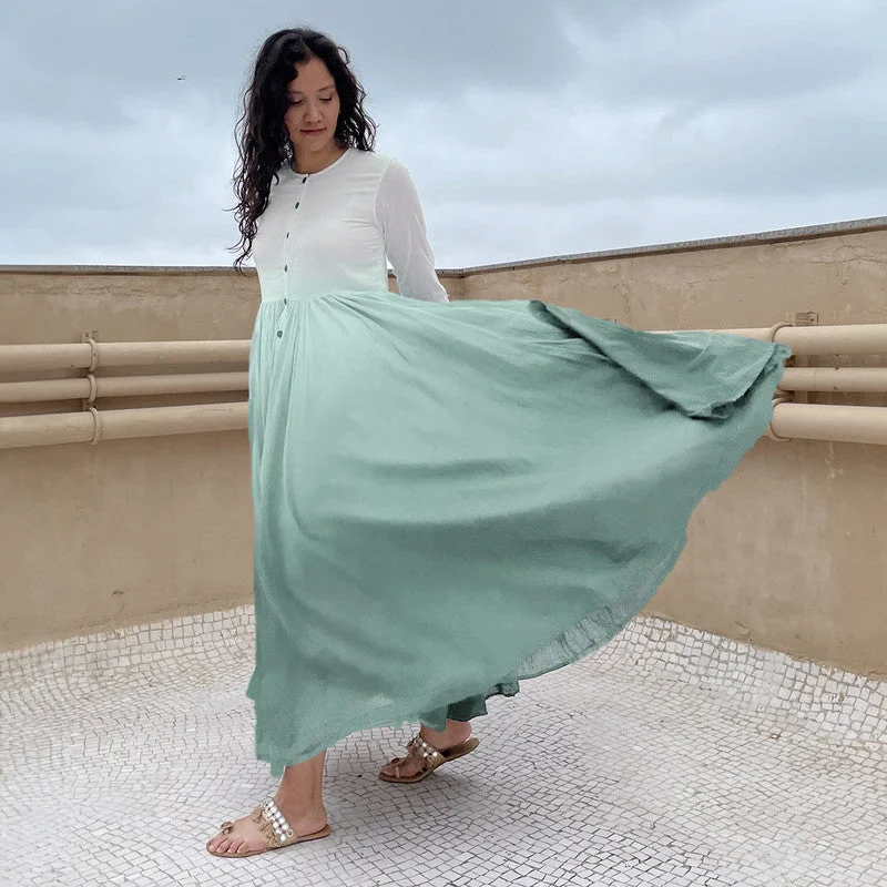 Pure Cotton Maxi Dress | Ombre-Dyed | Sage Green