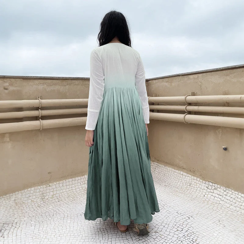 Pure Cotton Maxi Dress | Ombre-Dyed | Sage Green