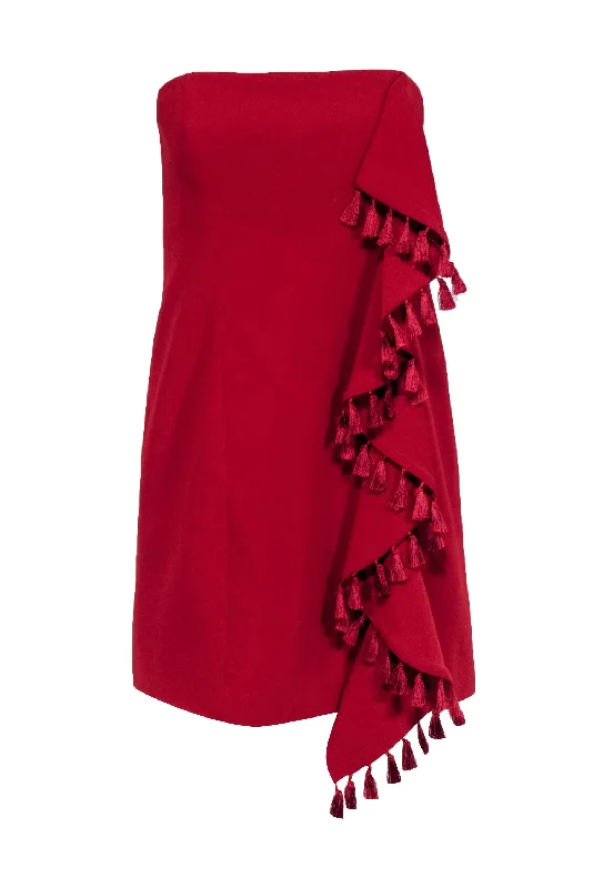 Cinq a Sept - Red Strapless Mini Dress w/ Tassel Trimmed Ruffle Sz 12