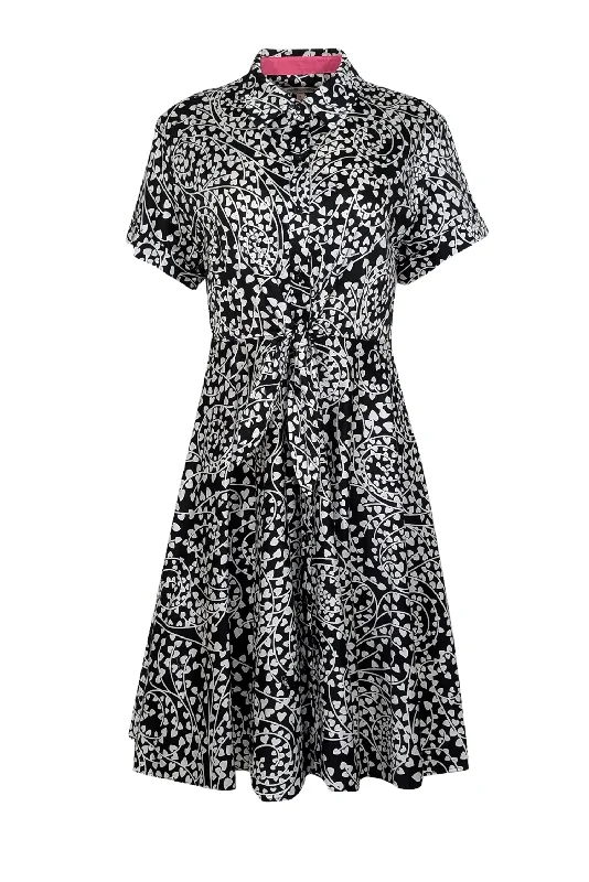 Diane von Furstenberg - Black & White Short Sleeve Collared Midi Dress Sz 6