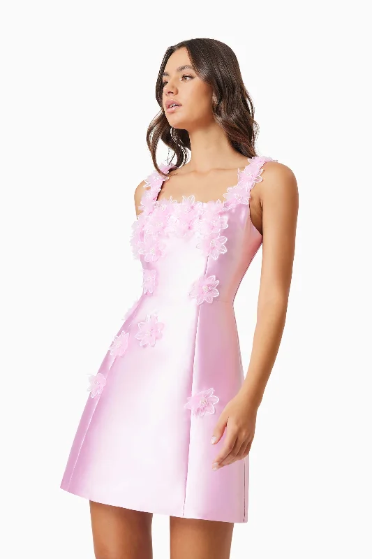 Elder Floral Decal Applique Mini Dress In Pink