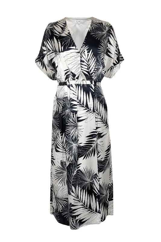 Equipment - Navy & Off-White Leaf Print Silk Midi Dress Sz 6