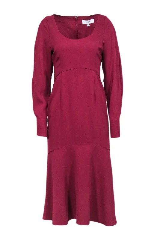 Equipment - Burgundy Flared Long Sleeve Midi Dress Sz 6