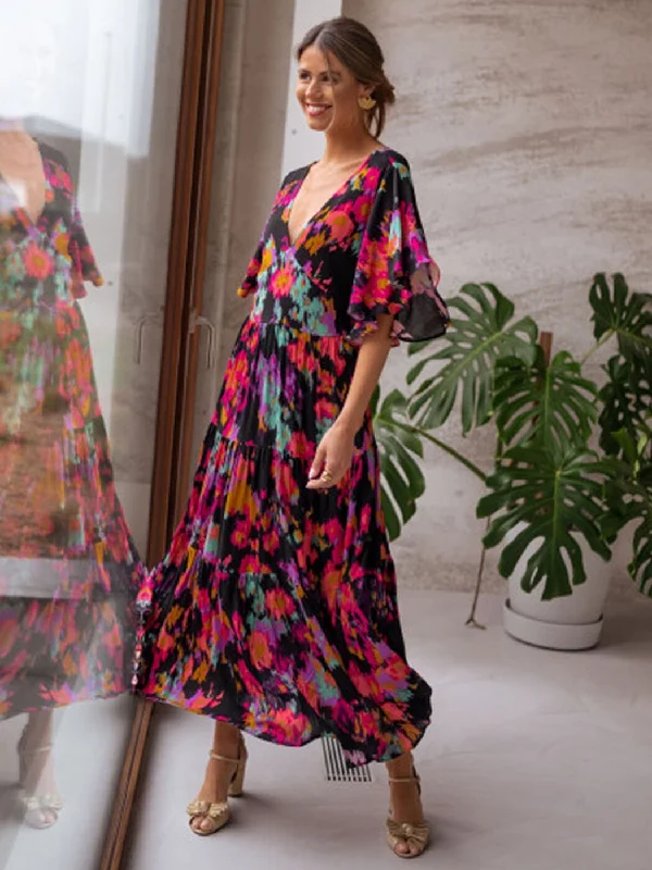 BerriesJam - Floral Printed Belted Cotton Tunic Maxi Dresses