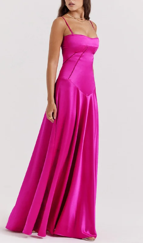 FUCHSIA LACE UP MAXI DRESS