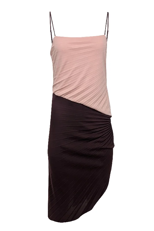 Halston Heritage - Purple & Blush Colorblock Ruched Midi Dress Sz 6