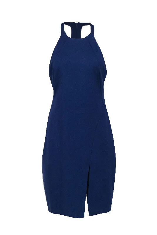 Halston Heritage - Navy Halter Midi Dress w/ Front Slit Sz 8