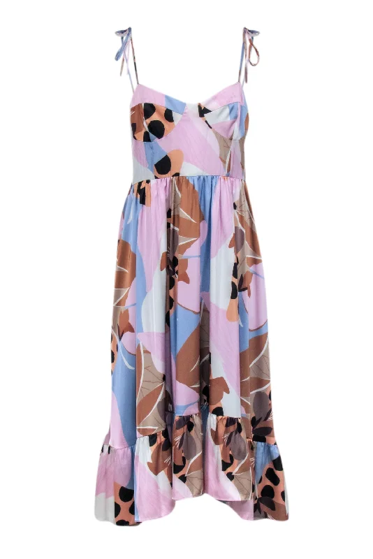 Hutch - Pink Multicolor Abstract Print Tie Shoulder Midi Dress Sz 12