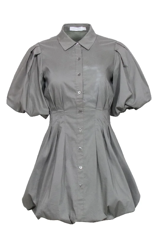 Jonathan Simkhai - Sage Green Mini Shirtdress w/ Bubble Hem & Sleeves Sz 0