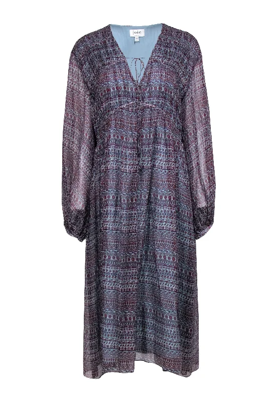 Joie - Light Blue, Terracotta, & Magenta Paisley Print Silk Midi Dress Sz XL