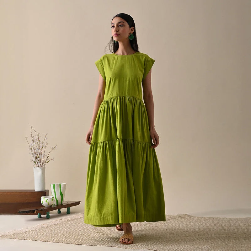 Organic Cotton Maxi Dress | Drop Shoulder | Green