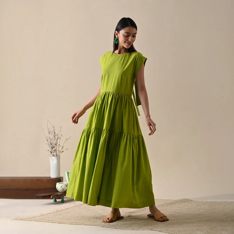 Organic Cotton Maxi Dress | Drop Shoulder | Green