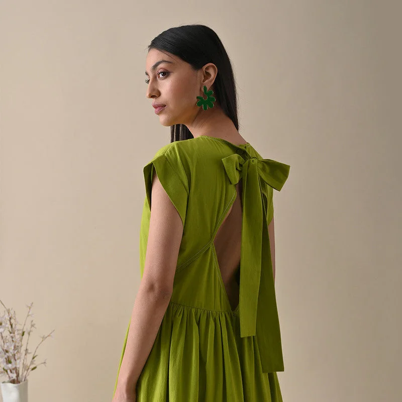 Organic Cotton Maxi Dress | Drop Shoulder | Green