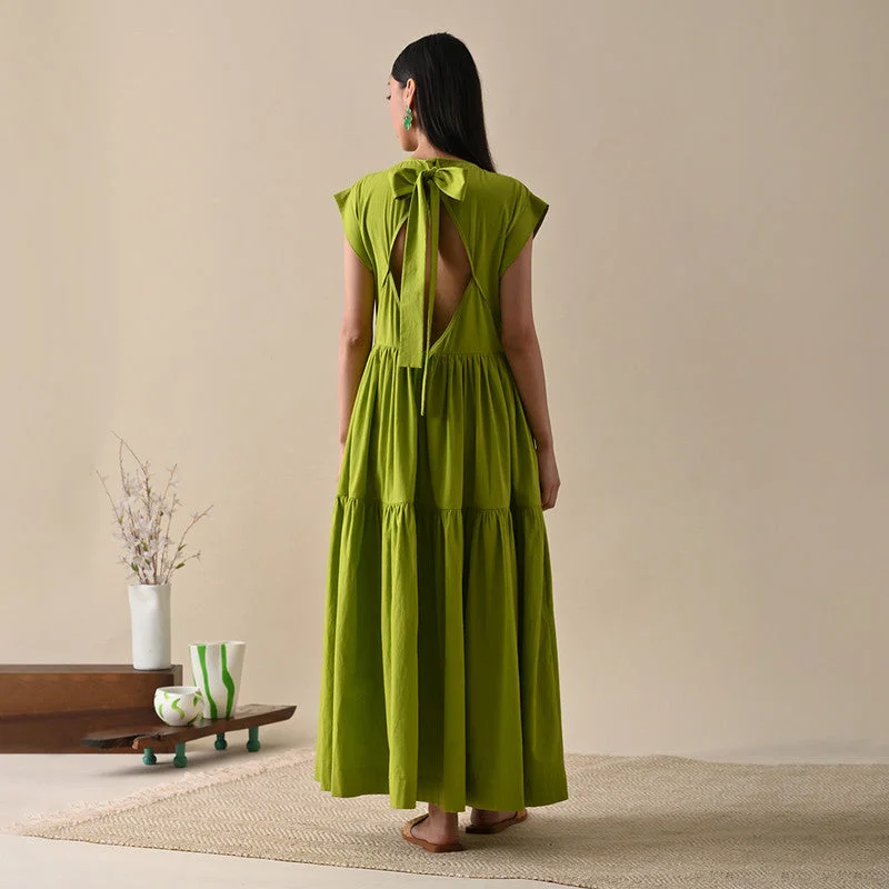 Organic Cotton Maxi Dress | Drop Shoulder | Green