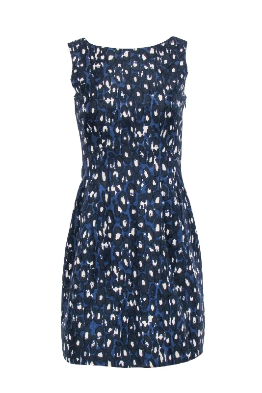 Kate Spade - Sleeveless Navy Leopard Print Mini Shift Dress Sz 2