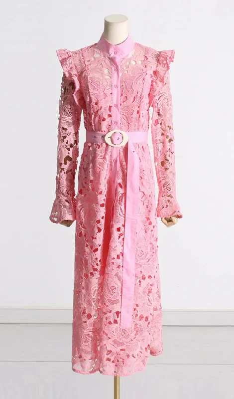 LACE BUTTERFLY SLEEVE MAXI DRESS IN PINK