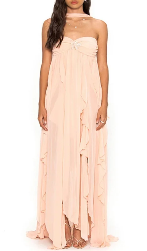 LACE IRREGULAR MAXI DRESS IN PINK