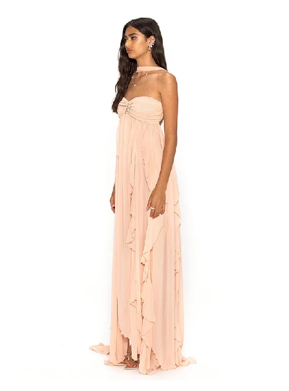 LACE IRREGULAR MAXI DRESS IN PINK