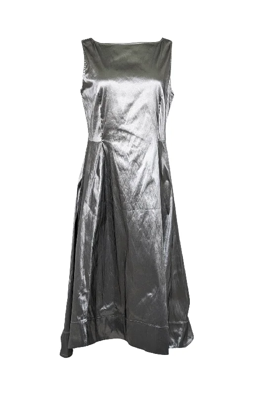 Lafayette 148 - Grey Iridescent Sleeveless Midi Dress Sz 14